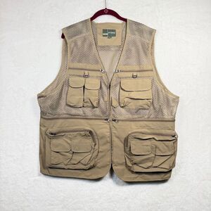 Outdoor XXL Khaki Mesh Fishing Vest Multi Pocket Utility Hiking Photography Zip